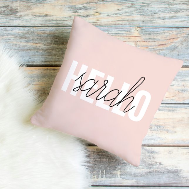 Modern Pastel Pink Hello And You Name Cushion (Creator Uploaded)