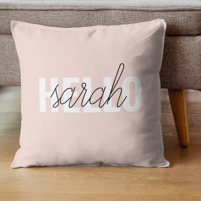 Modern Pastel Pink Hello And You Name Cushion (Creator Uploaded)