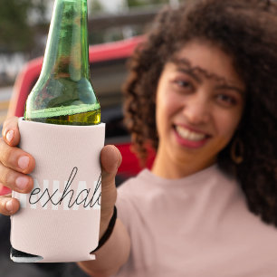 Modern Pastel Pink Inhale Exhale Quote Can Cooler