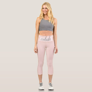 Modern Pastel Pink Inhale Exhale Quote Capri Leggings