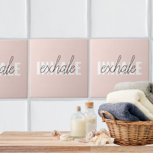 Modern Pastel Pink Inhale Exhale Quote Ceramic Tile