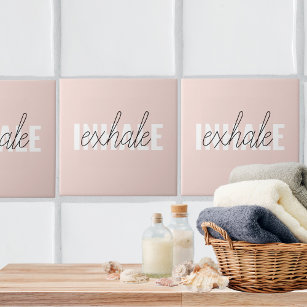 Modern Pastel Pink Inhale Exhale Quote Ceramic Tile