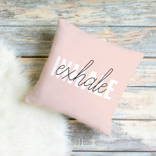 Modern Pastel Pink Inhale Exhale Quote Cushion