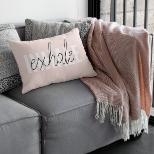 Modern Pastel Pink Inhale Exhale Quote Decorative Cushion