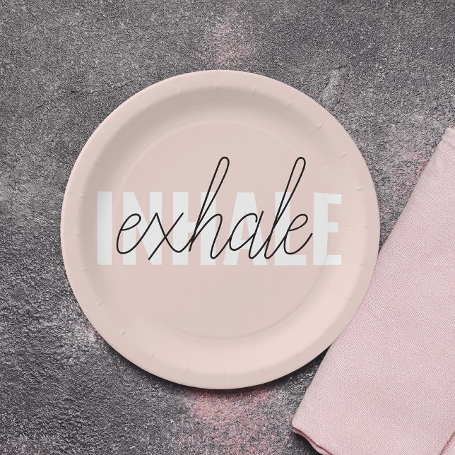 Modern Pastel Pink Inhale Exhale Quote Paper Plate (Creator Uploaded)