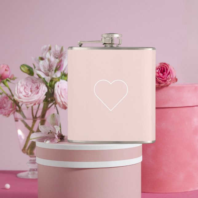 Modern Pastel Pink & Minimalist Heart Lovely Gift Hip Flask (Creator Uploaded)