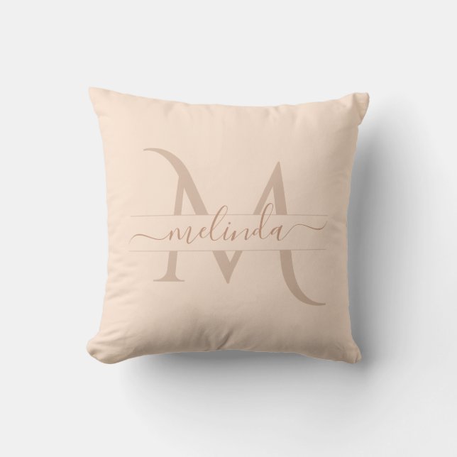 Modern Pastel Pink Monogram Script Name Feminine Cushion (Front)