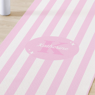 Modern Pastel Pink Monogrammed Feminine Striped Yoga Mat