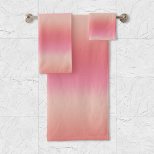 Modern Pastel Pink, Peach and Blush Ombre Gradient Bath Towel Set