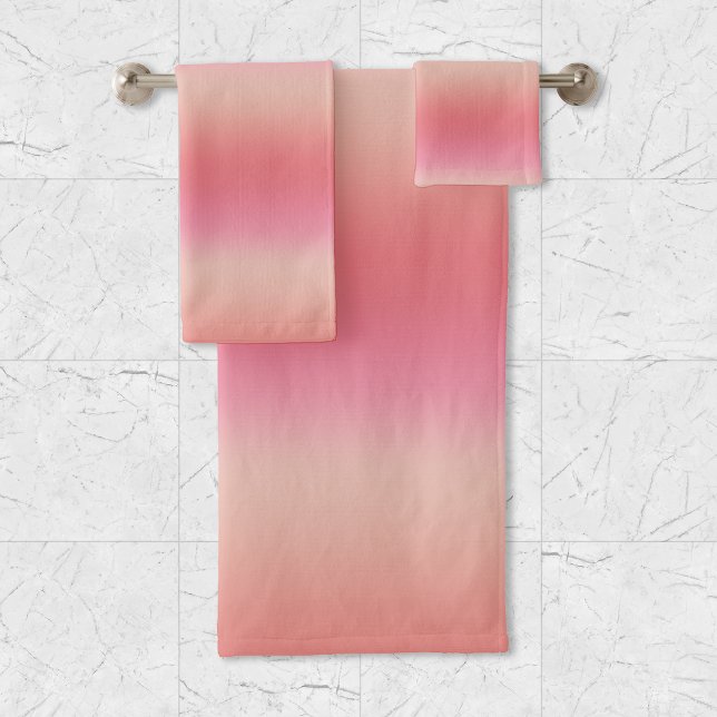 Modern Pastel Pink, Peach and Blush Ombre Gradient Bath Towel Set (Creator Uploaded)