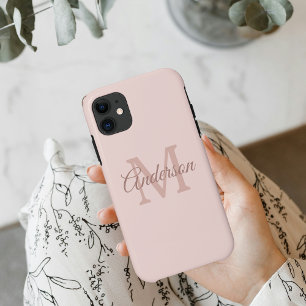 Modern Pastel Pink   Personal Initial Girly iPhone 11 Case