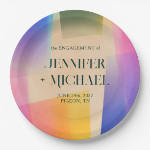 Modern Pastel Pink Purple Engagement Announcement Paper Plate
