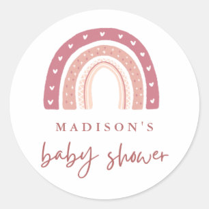Modern Pastel Pink Rainbow Baby Shower Classic Rou Round Sticker