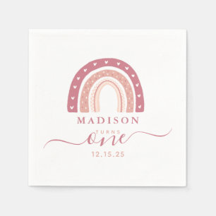 Modern Pastel Pink Rainbow Boho First Birthday Napkin