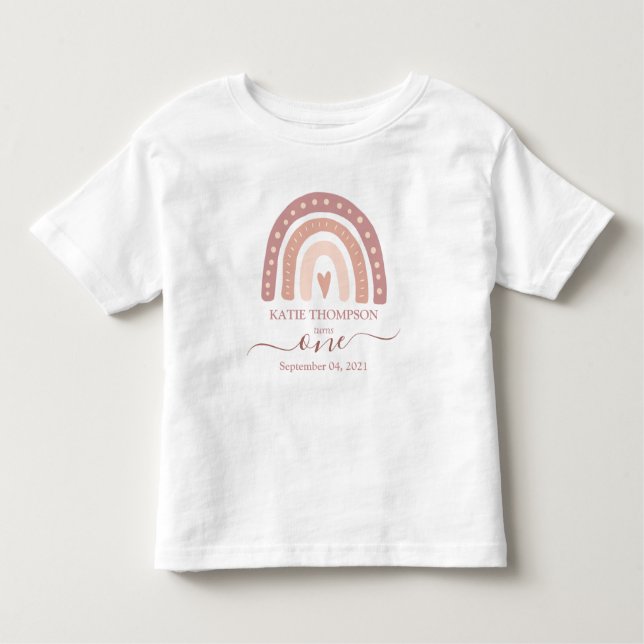 Modern Pastel Pink Rainbow Boho First Birthday Toddler T-Shirt (Front)