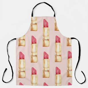 Modern Pastel Pink & Red Lipstick Pattern Girly Apron