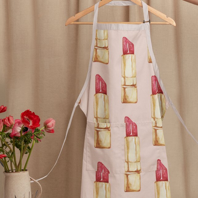 Modern Pastel Pink & Red Lipstick Pattern Girly Apron (Creator Uploaded)