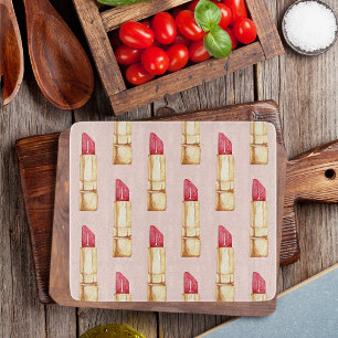 Modern Pastel Pink & Red Lipstick Pattern Girly Cutting Board