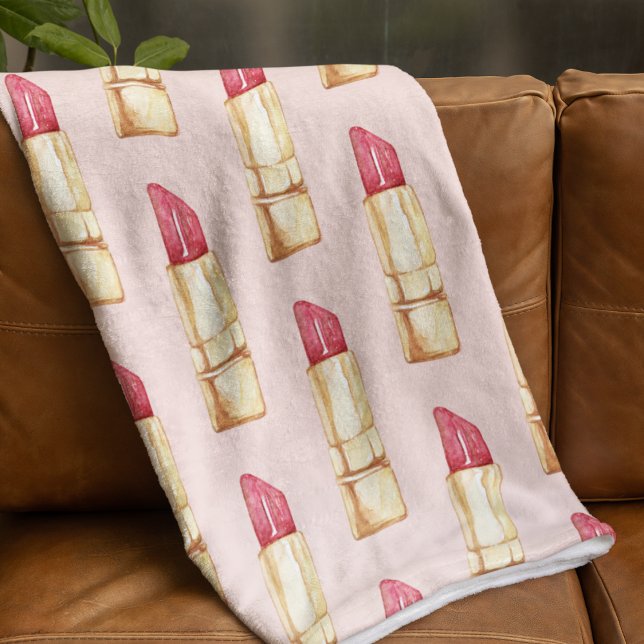 Modern Pastel Pink & Red Lipstick Pattern Girly Fleece Blanket (Creator Uploaded)