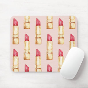 Modern Pastel Pink & Red Lipstick Pattern Girly Mouse Pad