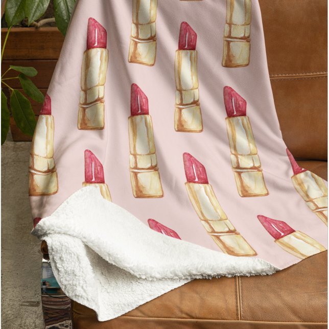 Modern Pastel Pink & Red Lipstick Pattern Girly Sherpa Blanket (Creator Uploaded)