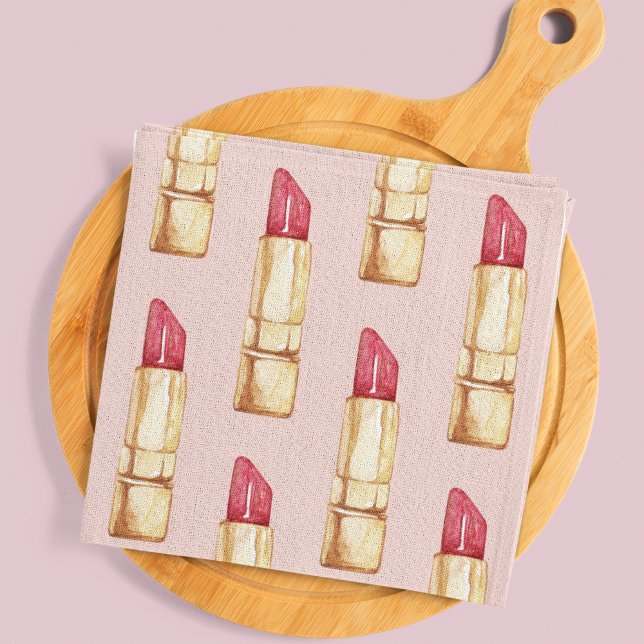 Modern Pastel Pink & Red Lipstick Pattern Girly Tea Towel (Creator Uploaded)