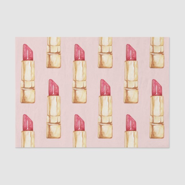 Modern Pastel Pink & Red Lipstick Pattern Girly Tissue Paper (Front)