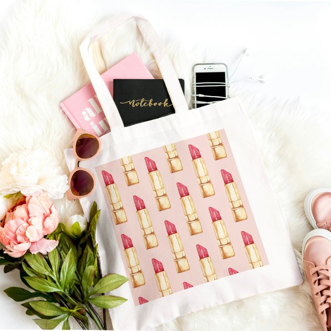 Modern Pastel Pink & Red Lipstick Pattern Girly Tote Bag (Creator Uploaded)
