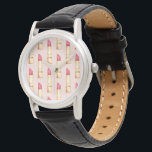 Modern Pastel Pink & Red Lipstick Pattern Girly Watch<br><div class="desc">Modern Pastel Pink & Red Lipstick Pattern Girly</div>