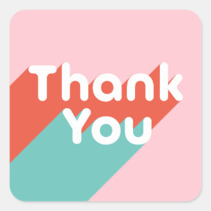 Modern pastel pink teal retro thank you typography square sticker