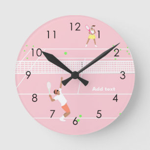 Modern Pastel Pink Tennis Match Round Clock