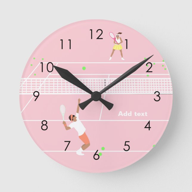 Modern Pastel Pink Tennis Match Round Clock (Front)