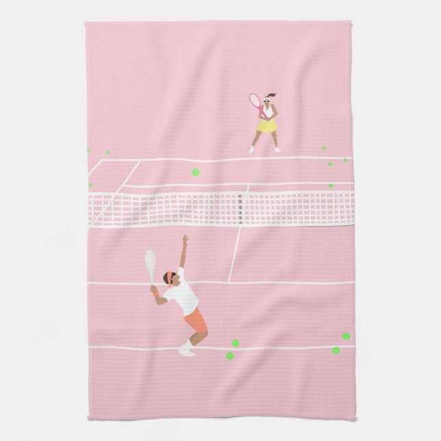 Modern Pastel Pink Tennis Match Tea Towel (Vertical)