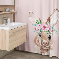 Modern Pastel Pink Watercolor Bunny With Flowers