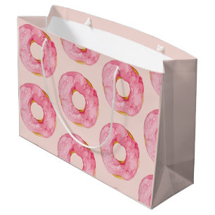 Modern Pastel Pink Watercolor Doughnuts Pattern Large Gift Bag