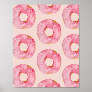 Modern Pastel Pink Watercolor Doughnuts Pattern Poster