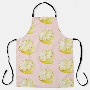 Modern Pastel Pink &  Yellow Lemons Pattern Apron