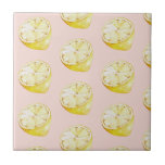 Modern Pastel Pink &  Yellow Lemons Pattern Ceramic Tile<br><div class="desc">Modern Pastel Pink &  Yellow Lemons Pattern</div>