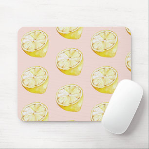 Modern Pastel Pink &  Yellow Lemons Pattern Mouse Pad