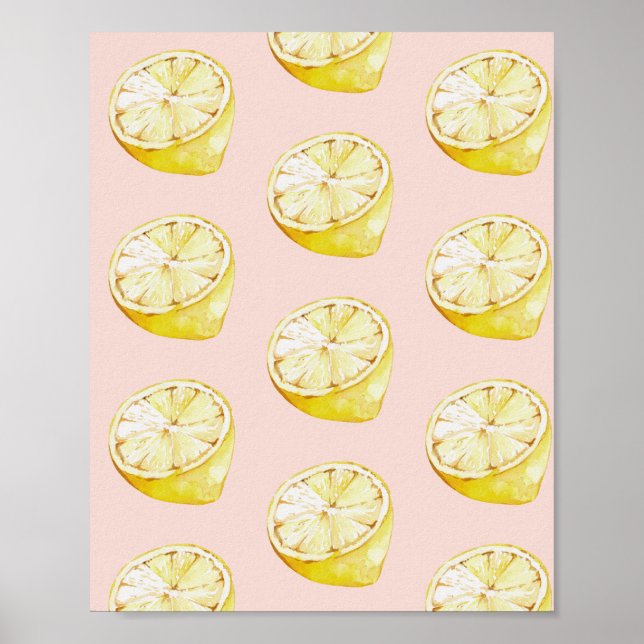 Modern Pastel Pink &  Yellow Lemons Pattern Poster (Front)