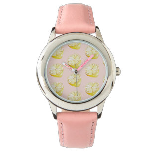 Modern Pastel Pink & Yellow Lemons Pattern Watch