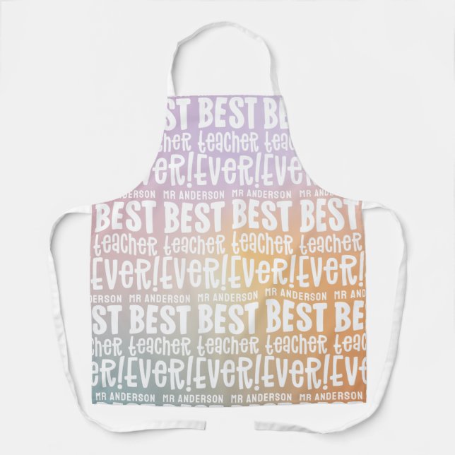 Modern pastel rainbow best teacher typography gift apron (Front)