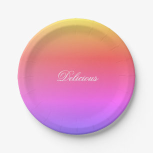 Modern Pastel Rainbow Designer Round Paper Plate
