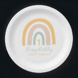 Modern Pastel Rainbow Girl's Birthday Paper Plate<br><div class="desc">Add something extra special to your little girl's birthday party with this personalised party plate featuring a modern rainbow in pastel pink and teal,  with a pop of mustard yellow,  with her age in the centre. Personalise with the party details underneath,  in yellow and pastel teal.</div>