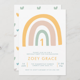 Modern Pastel Rainbow Girl's First Birthday Invitation