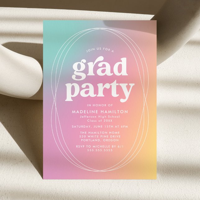 Modern Pastel Rainbow Gradient Graduation Party Invitation (Creator Uploaded)