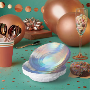  Modern Pastel Rainbow Mermaid Unicorn Holographic Paper Plate