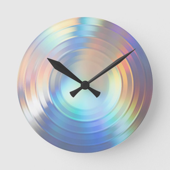  Modern Pastel Rainbow Mermaid Unicorn Holographic Round Clock (Front)