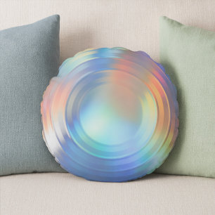 Modern Pastel Rainbow Mermaid Unicorn Holographic Round Cushion