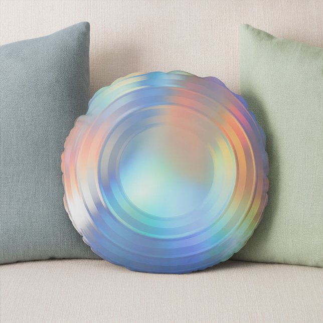  Modern Pastel Rainbow Mermaid Unicorn Holographic Round Cushion (Creator Uploaded)